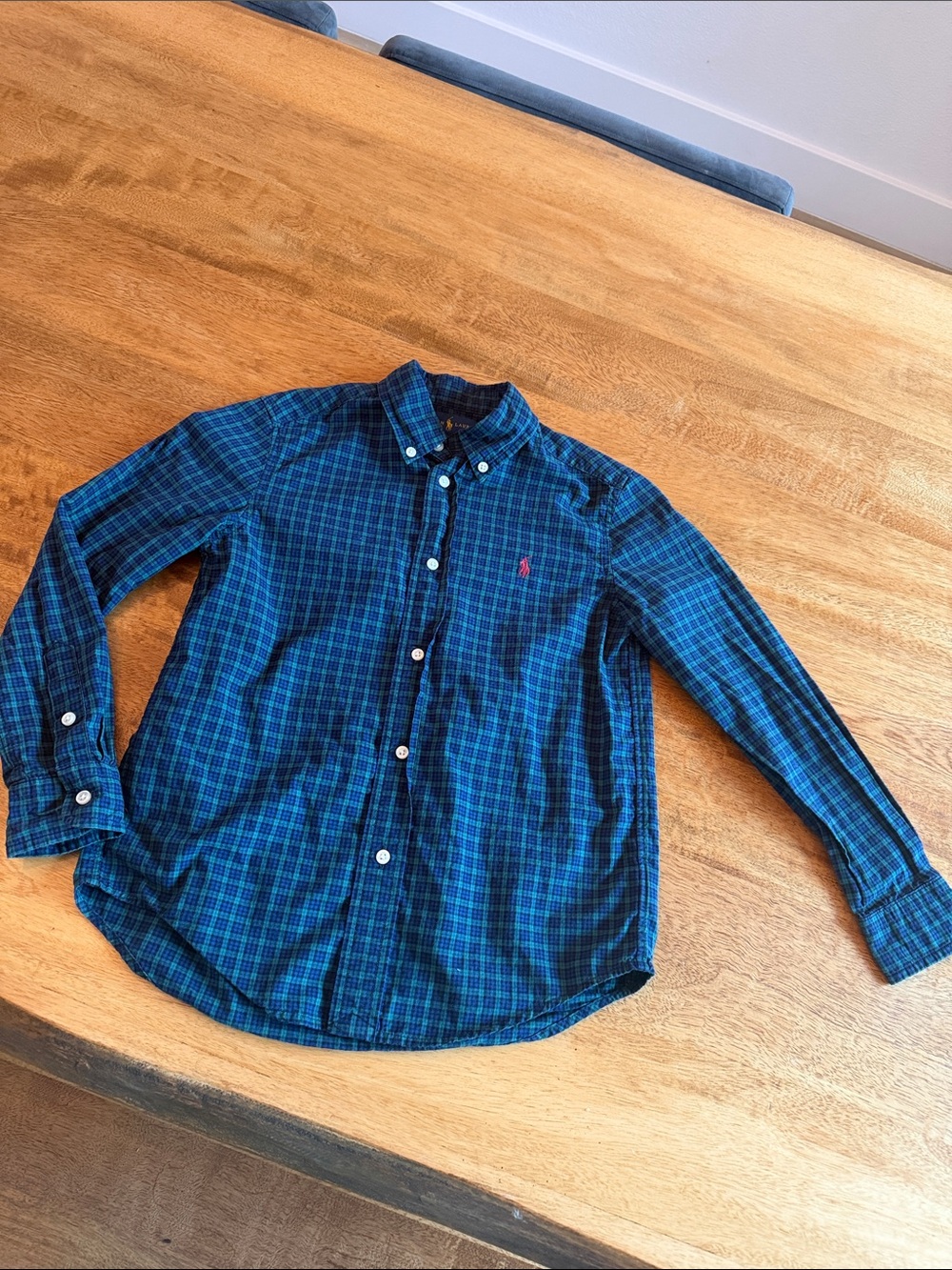 Polo by Ralph Lauren Blue & Green Plaid Button-Down Shirt with Pink Pony